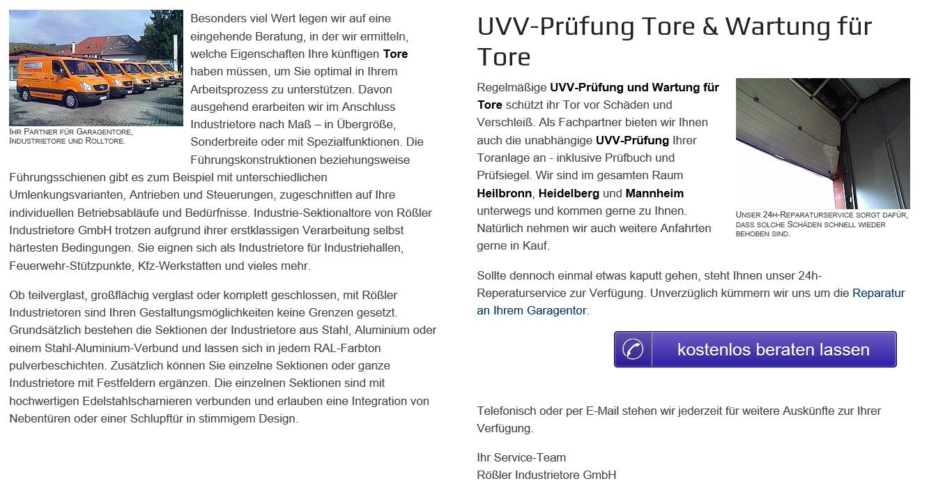 Tor Reparatur, UVV Pr&uuml;fung, Tor Wartung und Torservice 69115 Heidelberg
